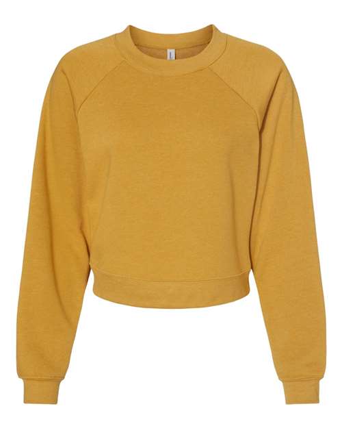 BELLA + CANVAS 7505 Women's Crop Raglan Crewneck Sweatshirt in Heather Mustard