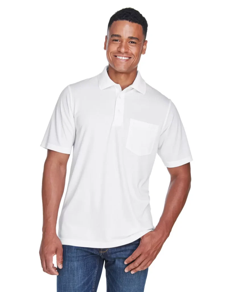 CORE365 88181P Men's Origin Performance Piqué Polo with Pocket in White