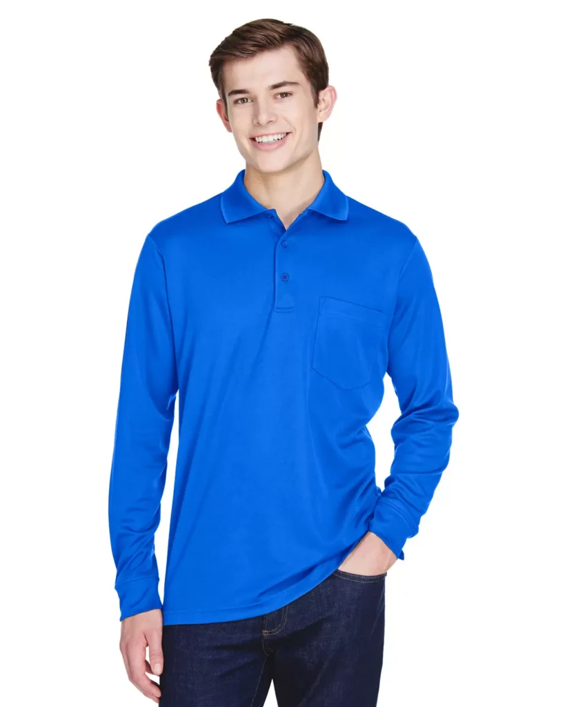 CORE365 88192P Men's Pinnacle Performance Long Sleeve Piqué Polo with Pocket in True Royal