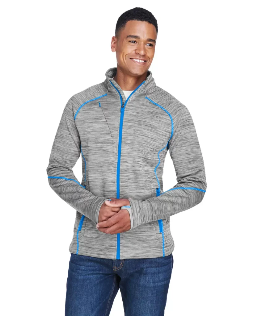 North End 88697 Men's Flux Mélange Bonded Fleece Jacket in Platinum/ Olympic Blue