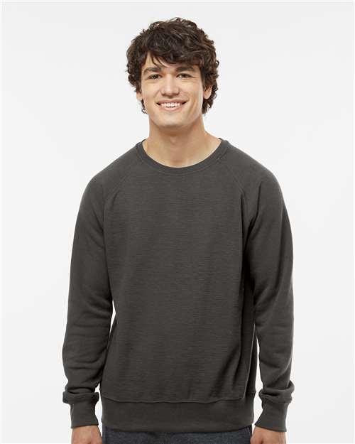 J. America 8707 Men's Ripple Fleece Raglan Crewneck Sweatshirt in Black