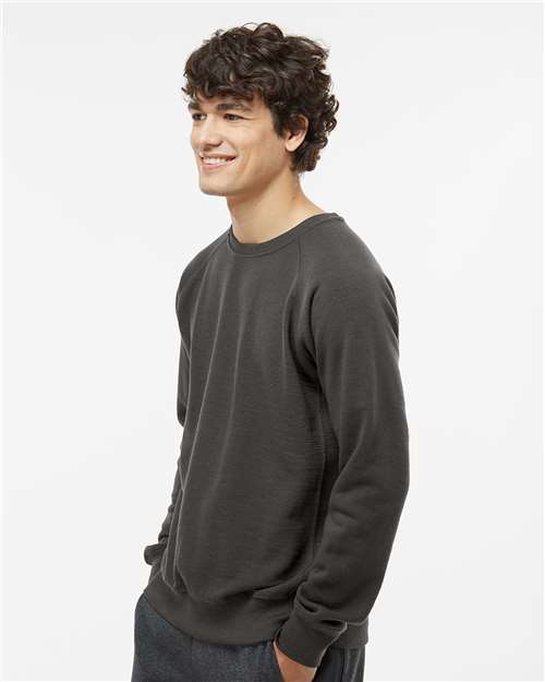 J. America 8707 Men's Ripple Fleece Raglan Crewneck Sweatshirt in Black