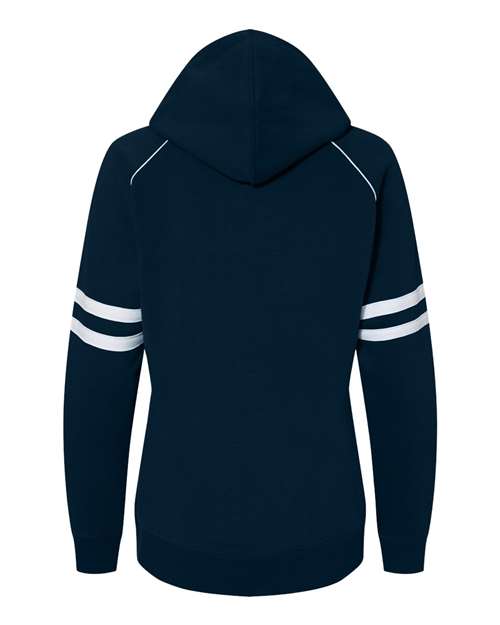 J. America 8645 Women's Varsity Fleece Piped Hooded Sweatshirt in Navy