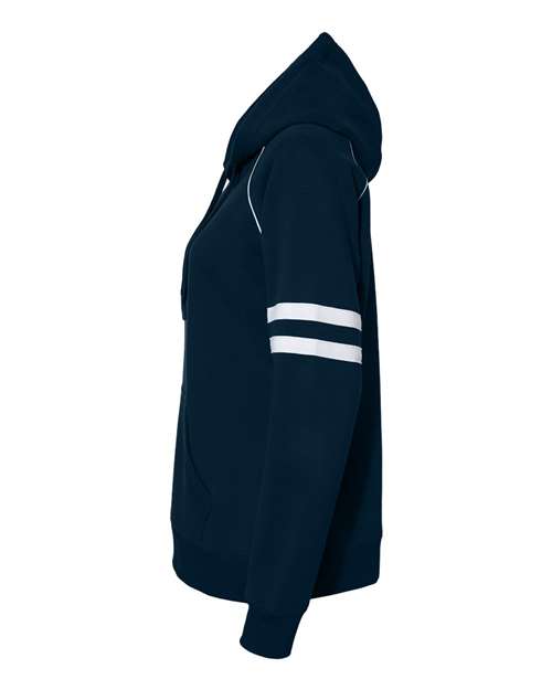 J. America 8645 Women's Varsity Fleece Piped Hooded Sweatshirt in Navy
