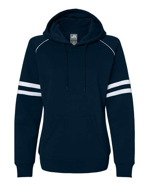 J. America 8645 Women's Varsity Fleece Piped Hooded Sweatshirt in Navy