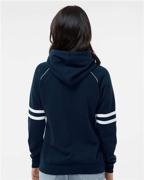 J. America 8645 Women's Varsity Fleece Piped Hooded Sweatshirt in Navy