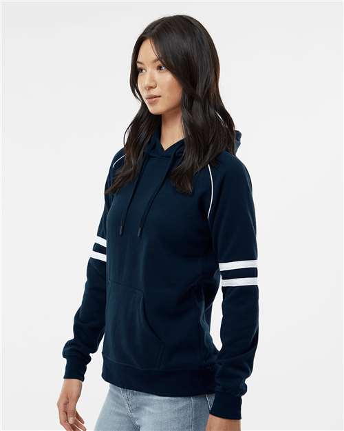 J. America 8645 Women's Varsity Fleece Piped Hooded Sweatshirt in Navy