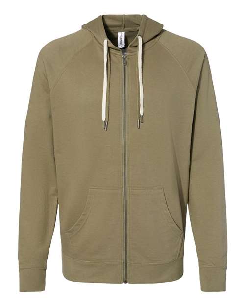 Independent Trading Co. SS1000Z Unisex Icon Lightweight Loopback Terry Full-Zip Hooded Sweatshirt in Olive