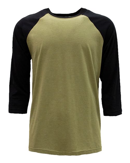 Next Level 6251 Unisex CVC Three-Quarter Sleeve Raglan Tee in Black/ Olive