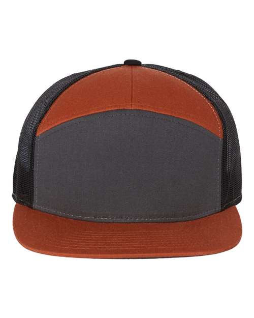 Richardson 168 Seven-Panel Trucker Cap in Charcoal/ Burnt Orange/ Black