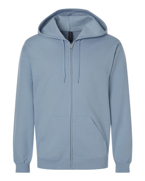 Gildan SF600 Unisex Softstyle Midweight Full-Zip Hooded Sweatshirt in Stone Blue