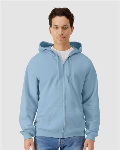Gildan SF600 Unisex Softstyle Midweight Full-Zip Hooded Sweatshirt in Stone Blue