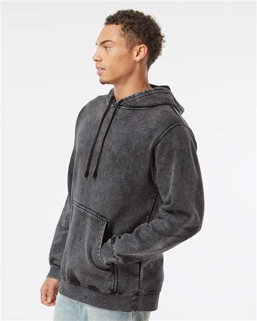 Independent Trading Co. PRM4500MW Unisex Midweight Mineral Wash Hooded Sweatshirt in Black