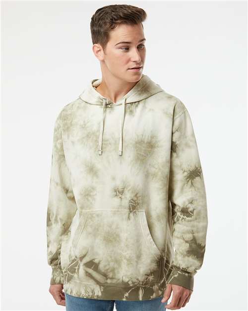 Independent Trading Co. PRM4500TD Unisex Midweight Tie-Dyed Hooded Sweatshirt in Tie Dye Olive