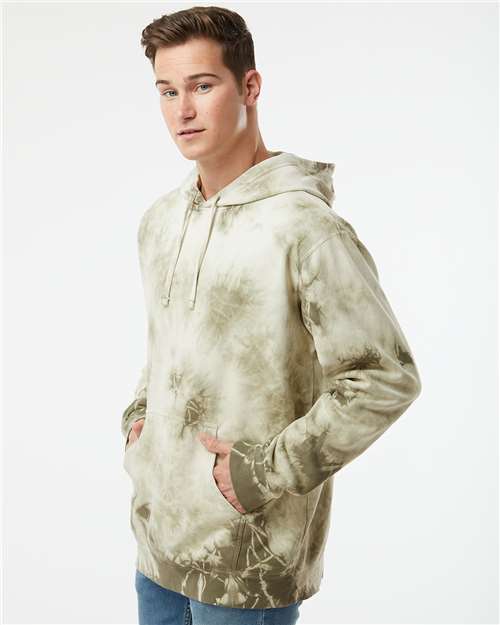 Independent Trading Co. PRM4500TD Unisex Midweight Tie-Dyed Hooded Sweatshirt in Tie Dye Olive