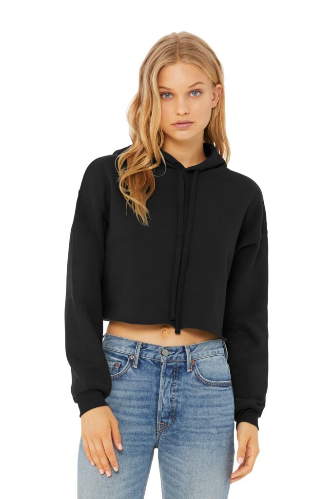 BELLA + CANVAS 7502 Women's Crop Hoodie Sweatshirt in Black