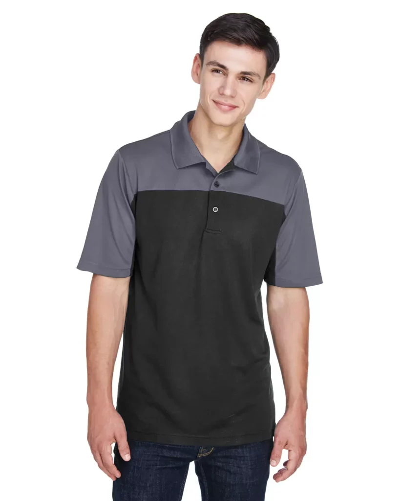 CORE365 CE101 Men's Balance Colorblock Performance Piqué Polo in Black/ Carbon