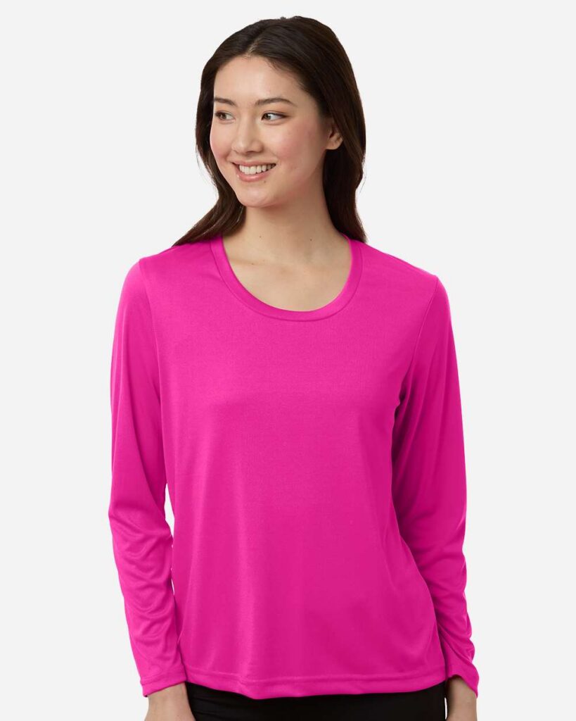 CORE365 CE10LW Women's Capital Performance Long Sleeve T-Shirt in Bright Magenta