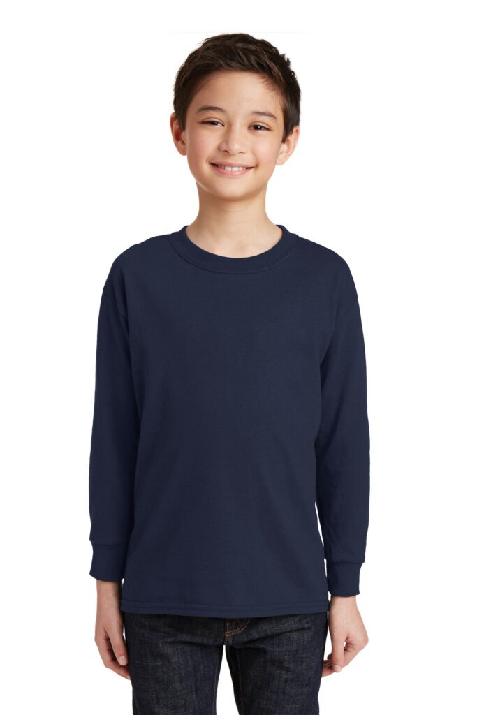 Gildan 5400B Youth Heavy Cotton Long Sleeve T-Shirt in Navy