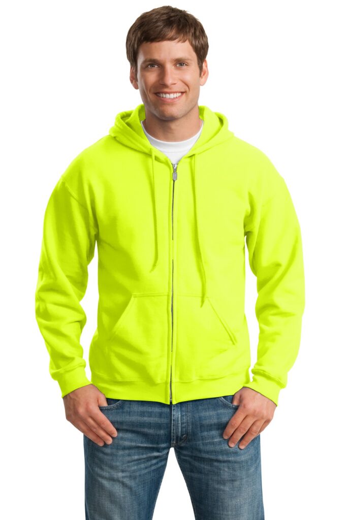 Gildan 18600 Unisex Heavy Blend Full-Zip Hooded Sweatshirt in Safety Green