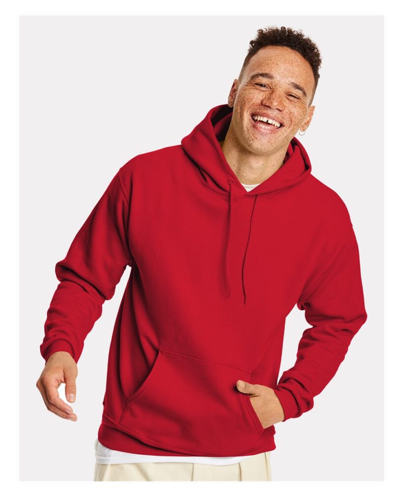 Hanes P170 Unisex EcoSmart Hooded Sweatshirt in Athletic Crimson
