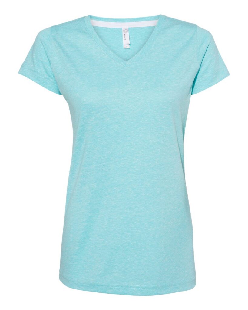 LAT 3591 Women's Harborside Mélange V-Neck Tee in Caribbean Melange