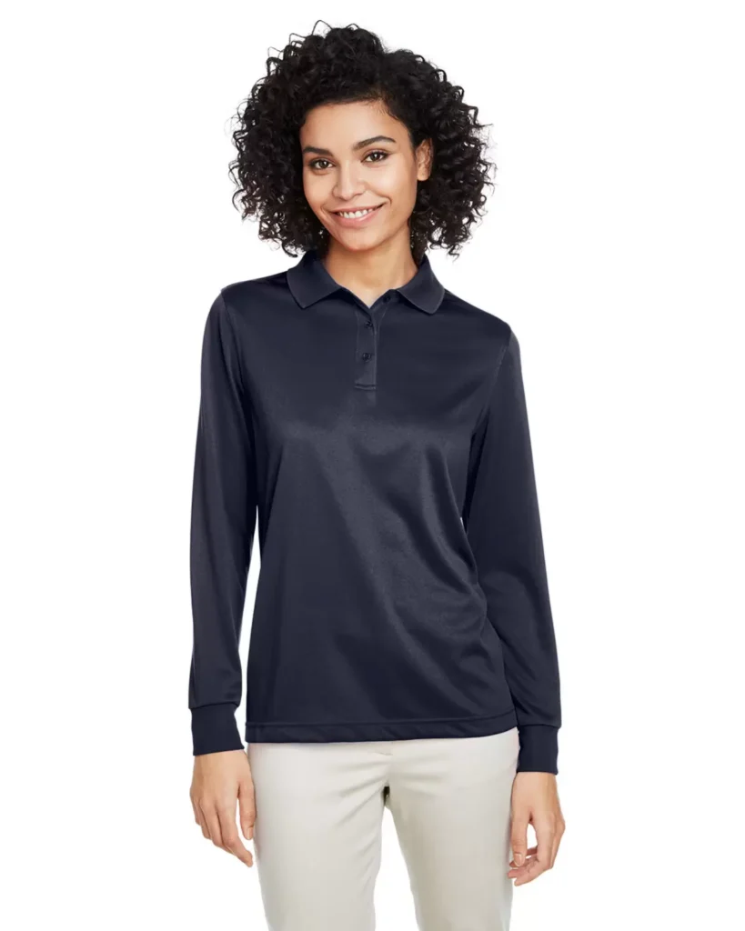 Harriton M348LW Women's Advantage Snag Protection Plus IL Long Sleeve Polo in Dark Navy